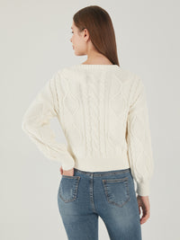 Pearl Embellished Cable Sweater