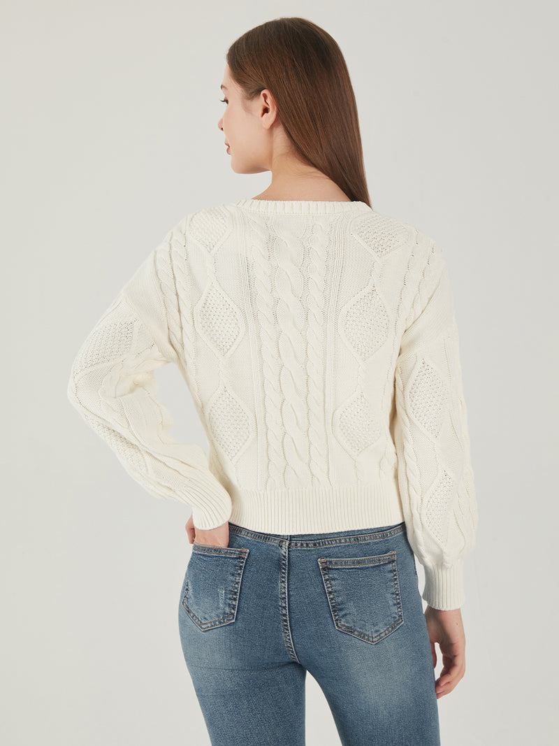 Pearl Embellished Cable Sweater