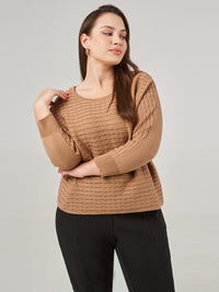 Plus Horizontal Mini Cable Stitch Dolman Pullover