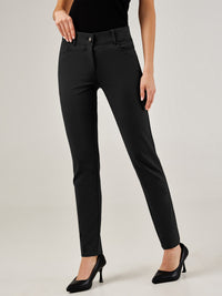 Petite Luxe Ponte Five Pocket Straight Leg Little Black Pants