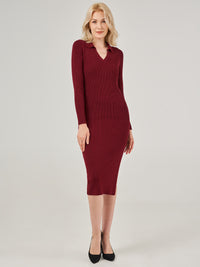 Long Sleeve Knit Polo Neck Dress