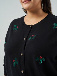 Plus Embroidered Sequin Cardigan