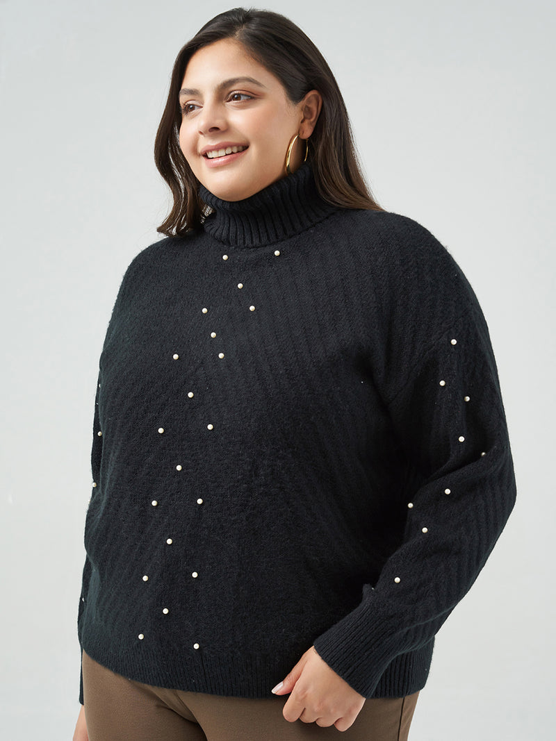 Plus Pearl Embellished Turtleneck Sweater