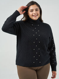 Plus Pearl Embellished Turtleneck Sweater