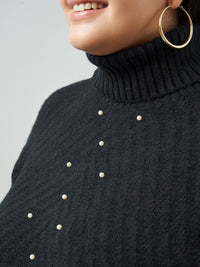 Plus Pearl Embellished Turtleneck Sweater