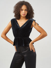 Velvet Peplum V-Neck Top