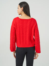 Boatneck Sequin Cable Sweater