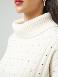 Rhinestone Embellished Turtleneck Sweater