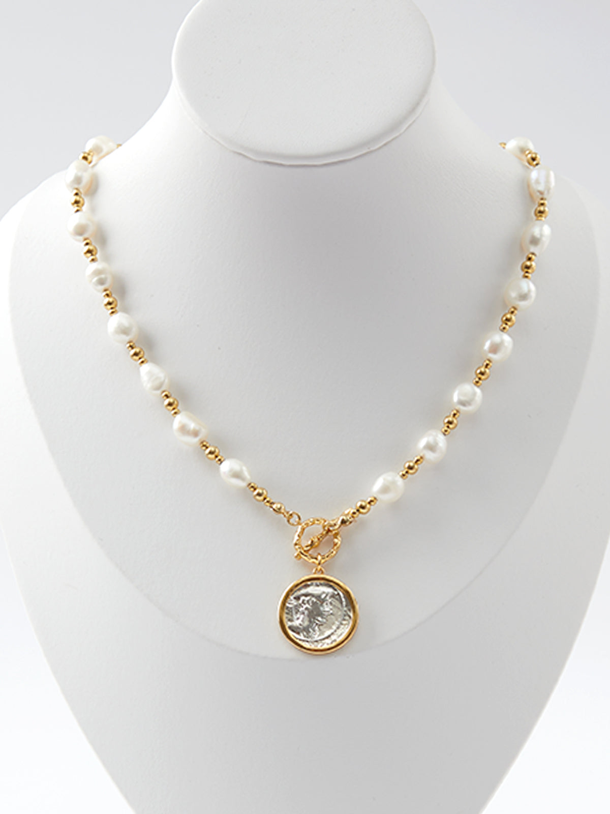Baroque Pearl Gold Coin Necklace