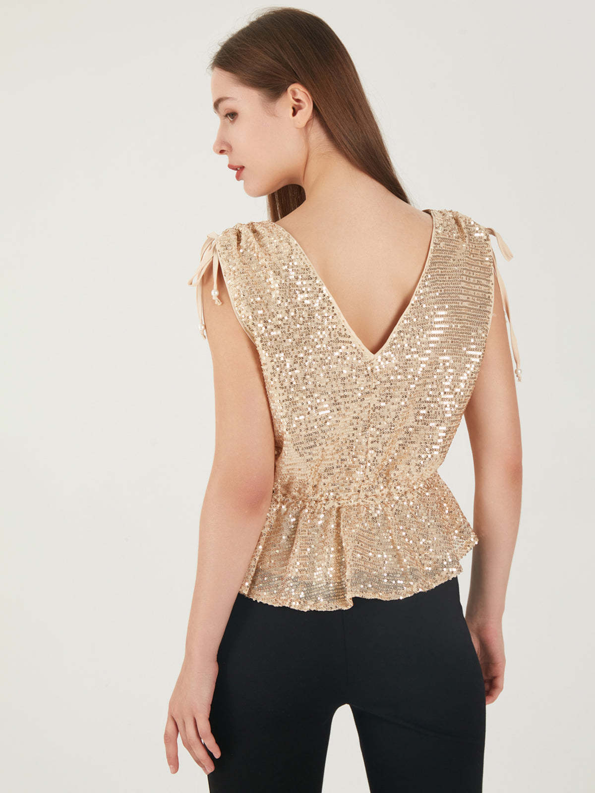 Fashion sequin peplum blouse