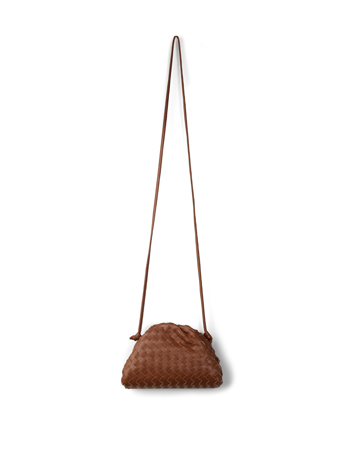 Brown textured bag with a strap on a white background