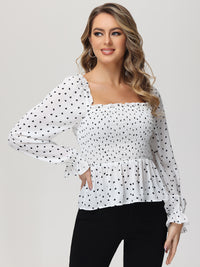 Heart Print Smocked Peplum Blouse