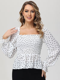 Heart Print Smocked Peplum Blouse