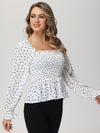 Heart Print Smocked Peplum Blouse