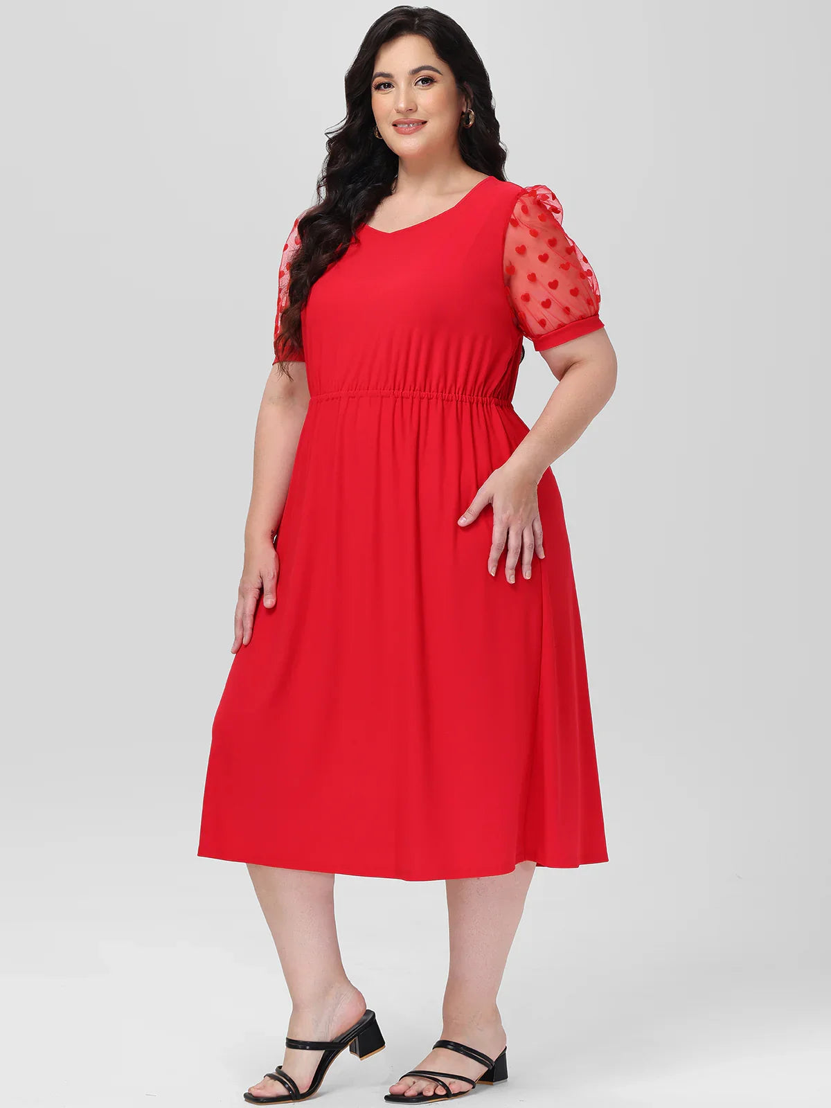 Plus Puff Sleeve Midi Dress