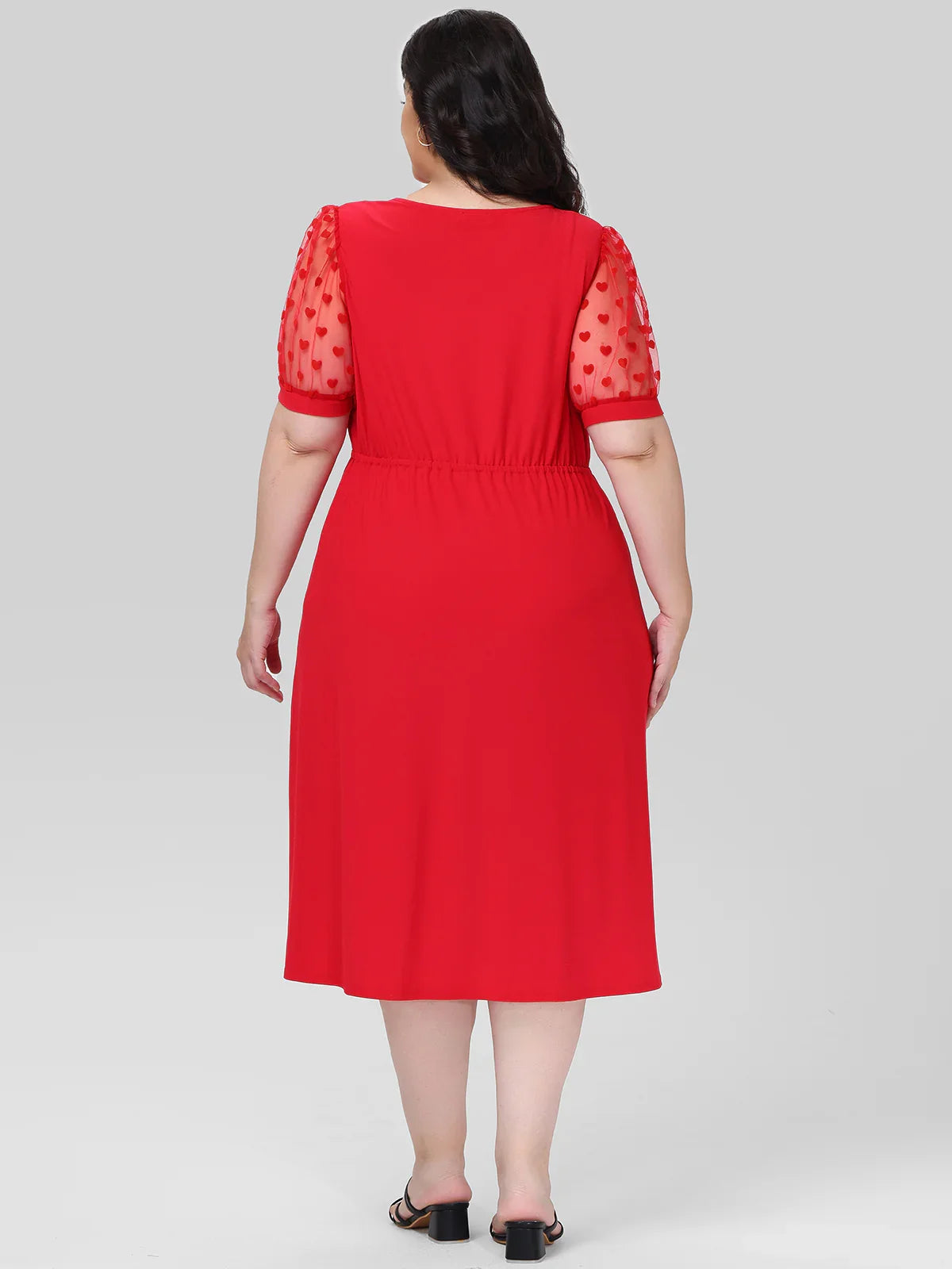 Plus Puff Sleeve Midi Dress