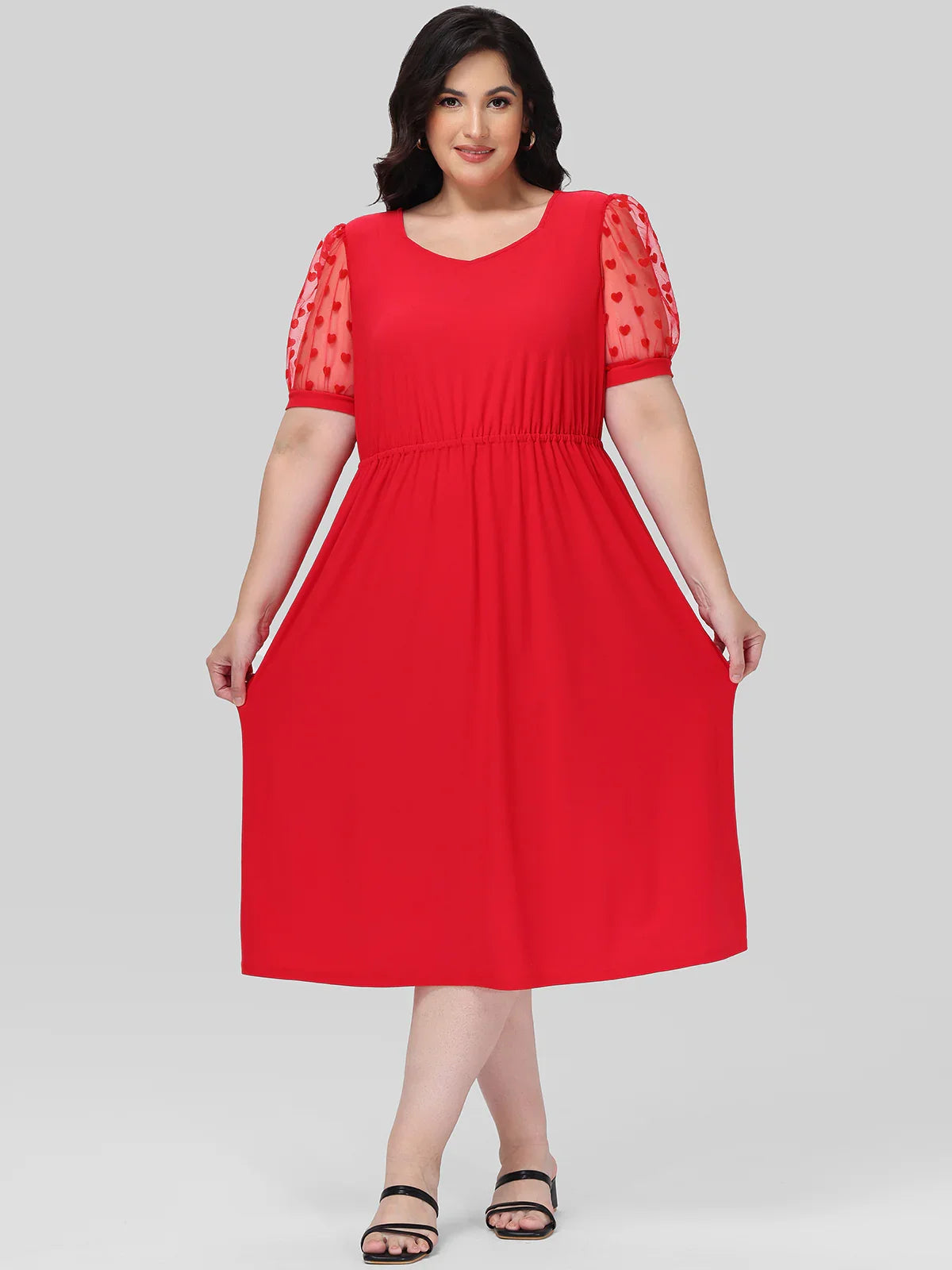 Plus Puff Sleeve Midi Dress