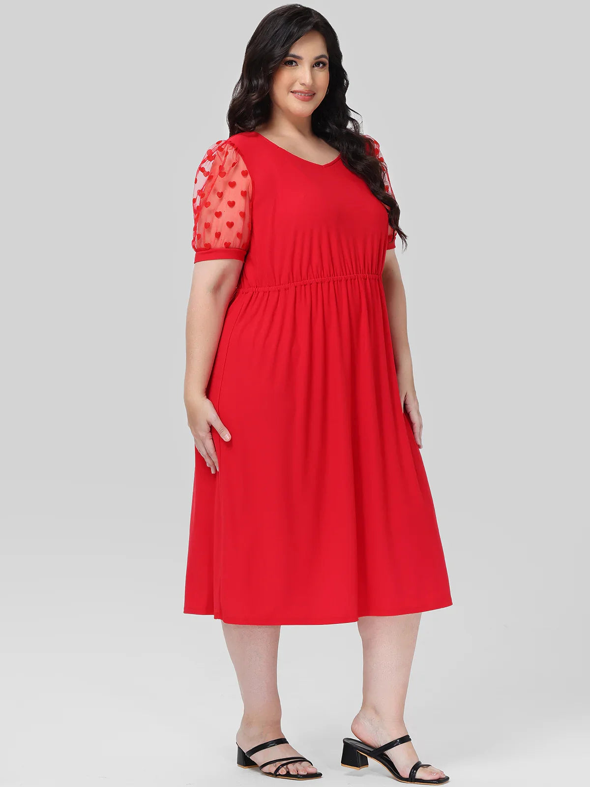 Plus Puff Sleeve Midi Dress