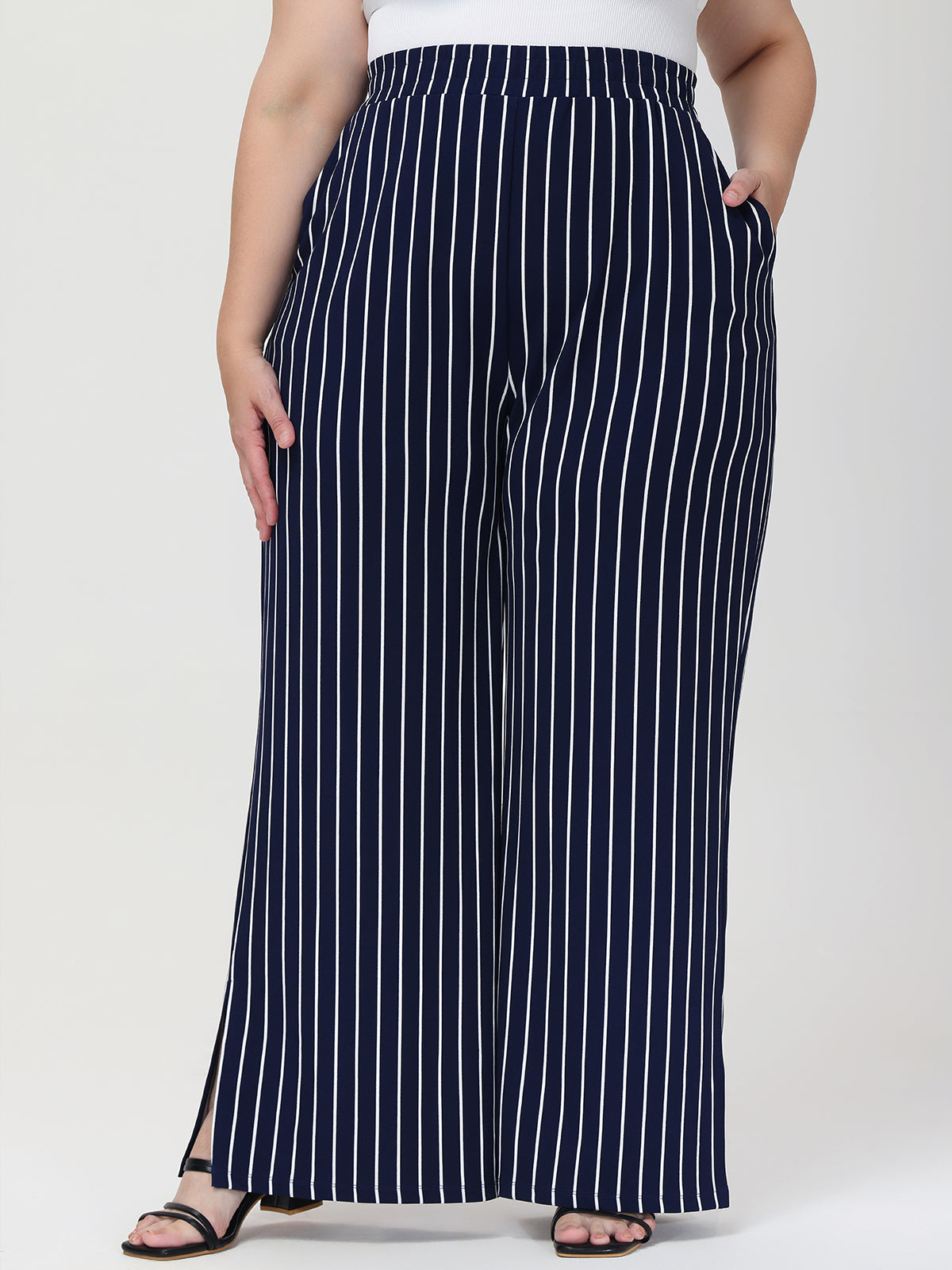 Shops navy blue and white striped palazzo pants