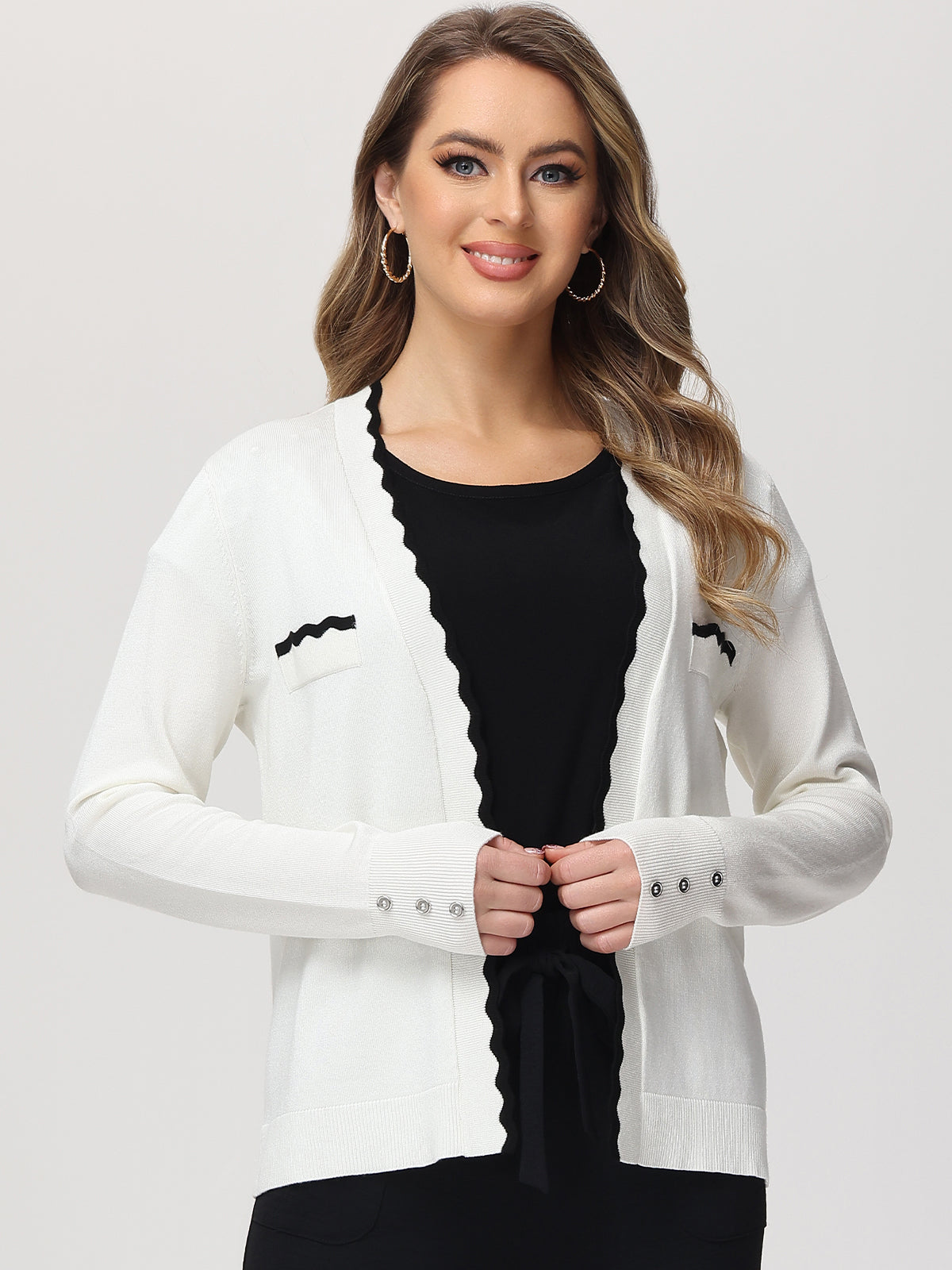 Tipped Scallop Trim Cardigan