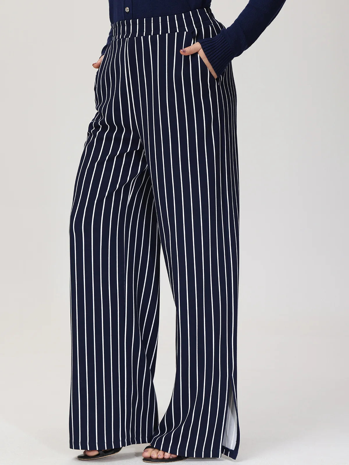 High-Rise Stripe Wide Leg Pants