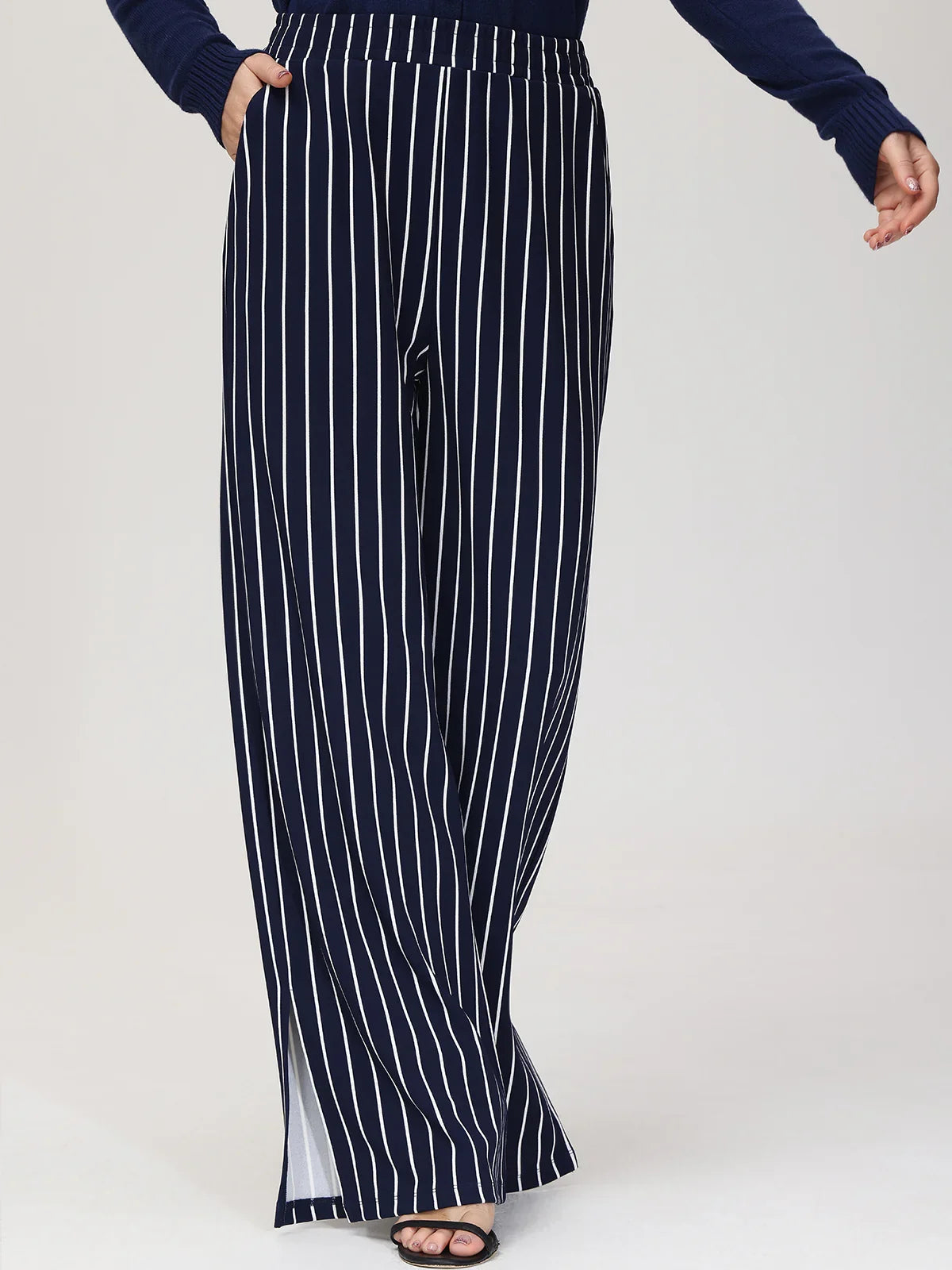 High-Rise Stripe Wide Leg Pants