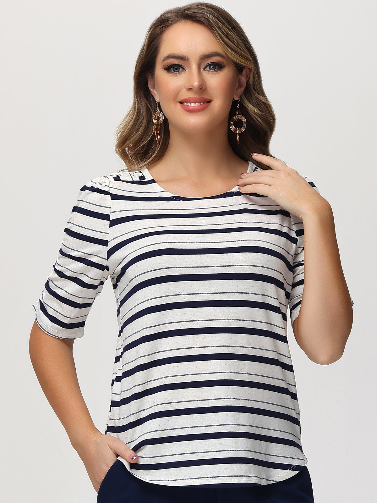 Stripe Ruched Sleeve Top