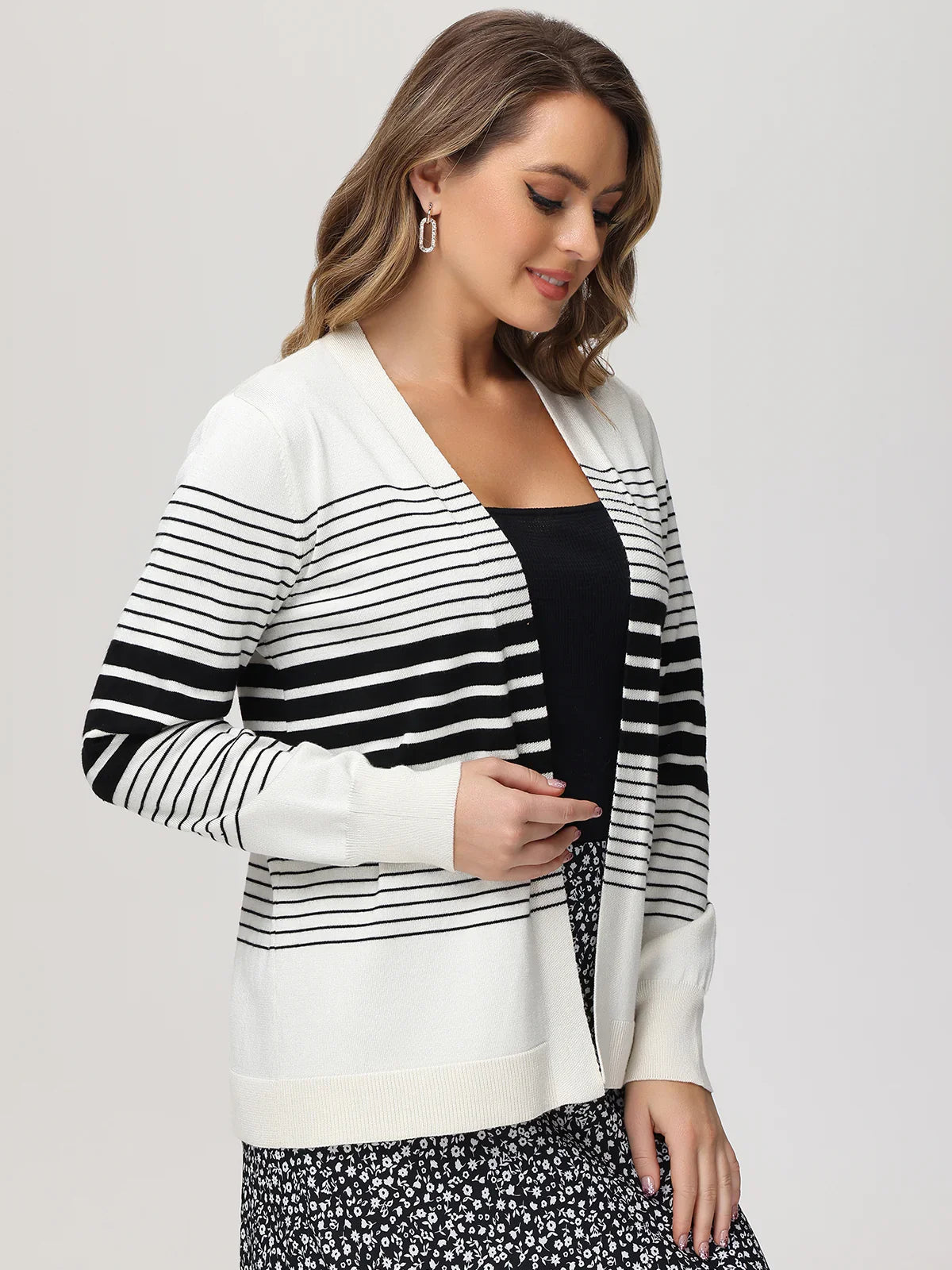 Stripe Open Front Cardigan