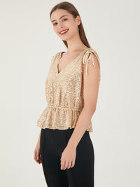 Sequin Peplum V-Neck Top