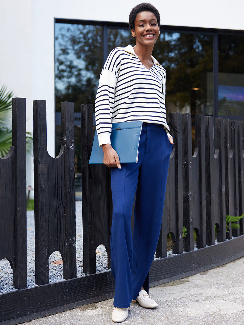 Twill Mid-Rise Straight Leg Pants