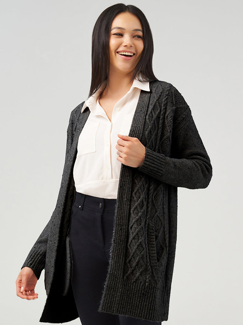 Mixed Cable Open Cardigan