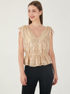 Sequin Peplum V-Neck Top