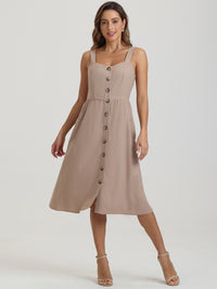 Linen Button Front Midi Dress