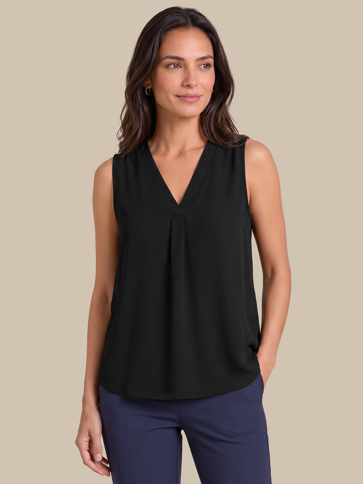 V-Neck Smocked Shoulder Cool Feel Top