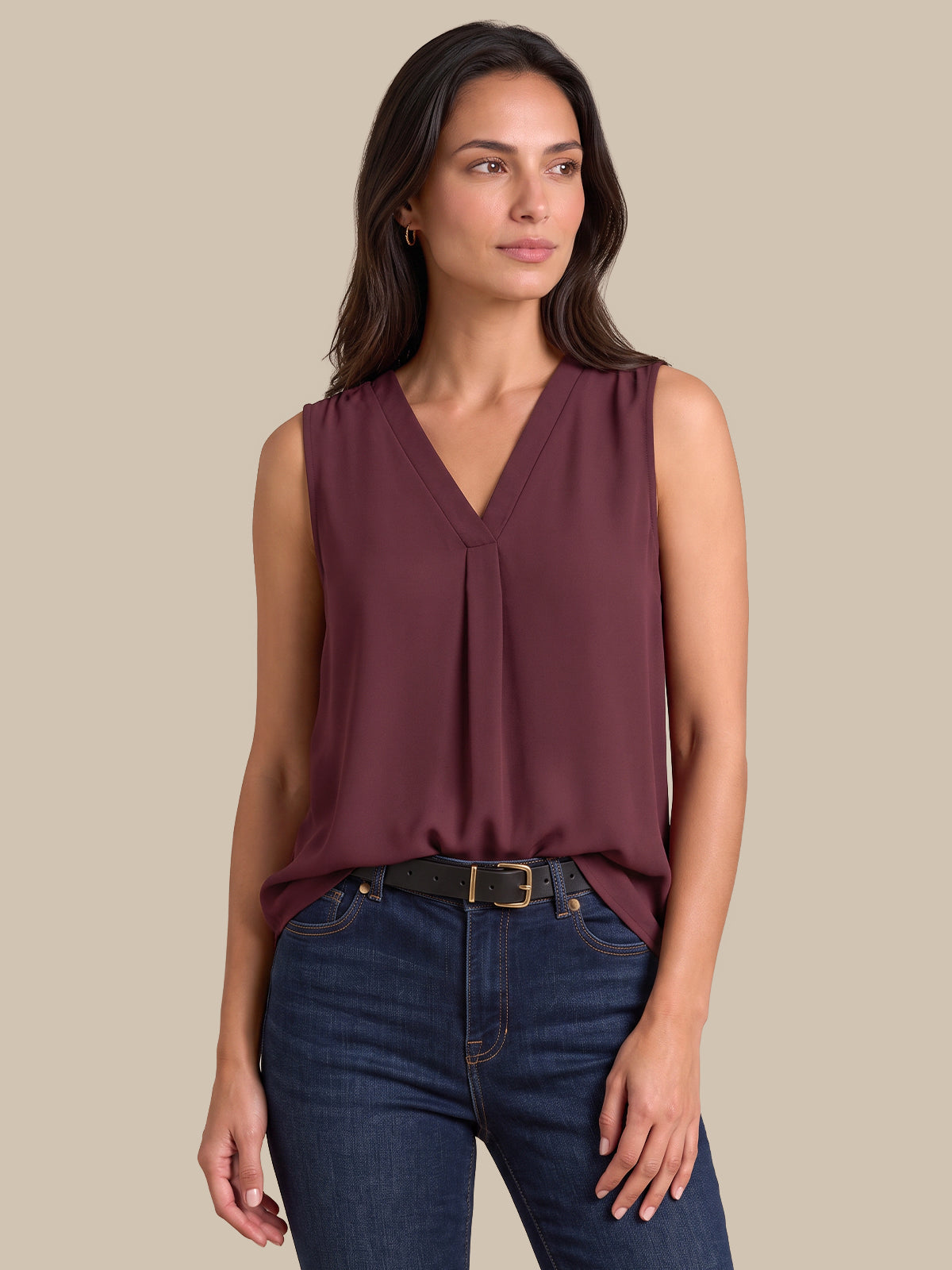 V-Neck Smocked Shoulder Cool Feel Top