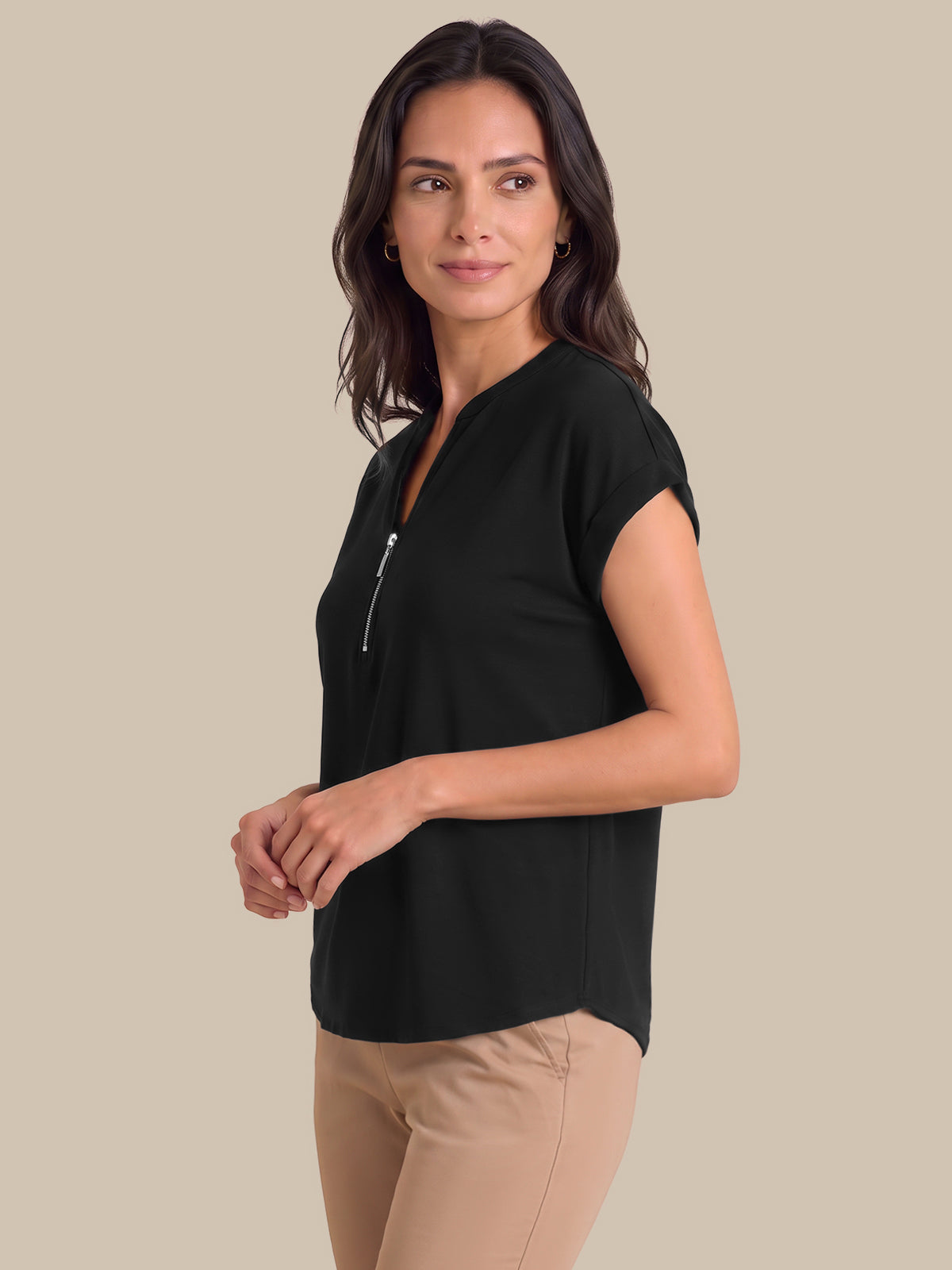 Zipper Neck Cool Feel Top