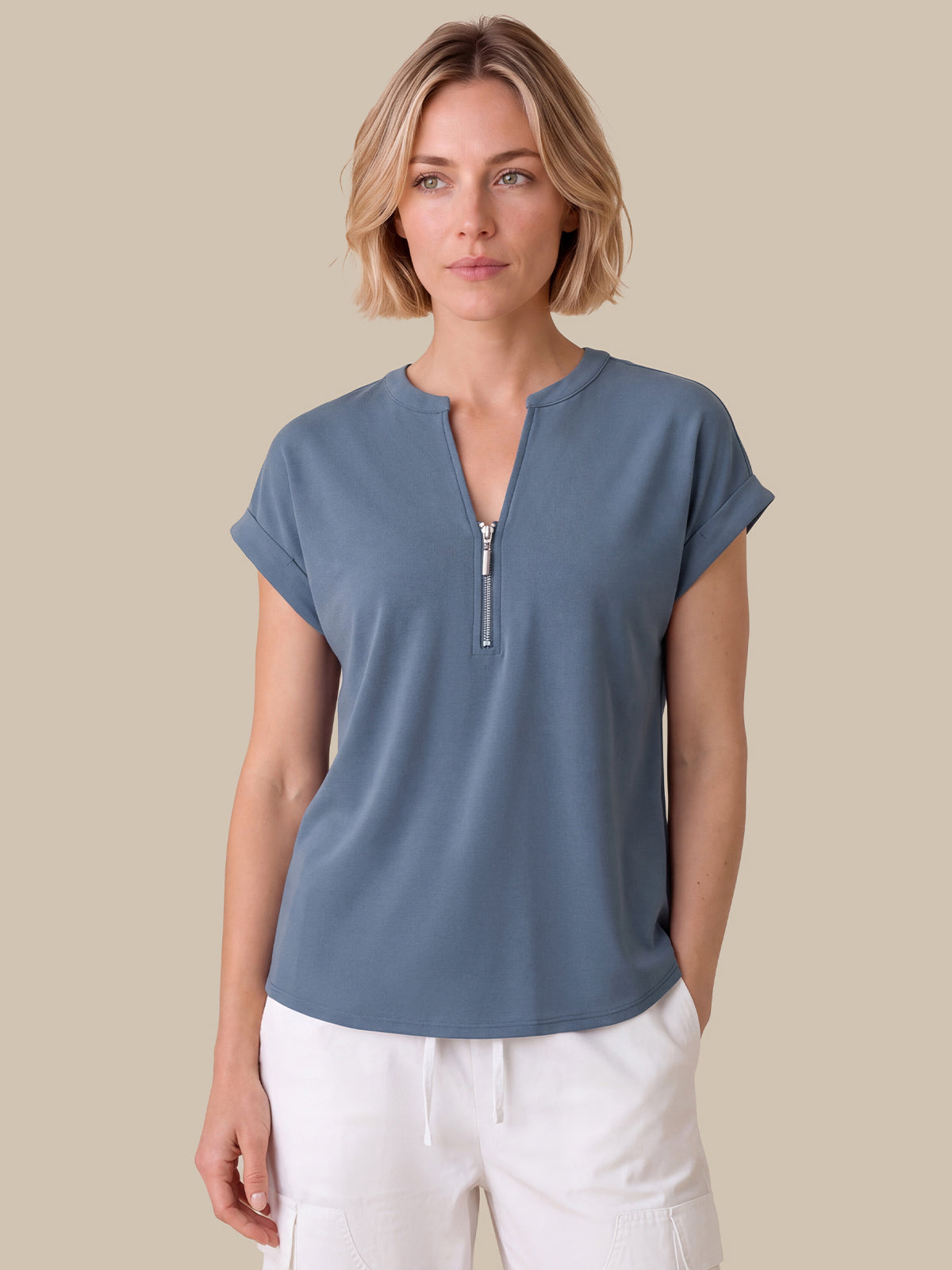 Zipper Neck Cool Feel Top