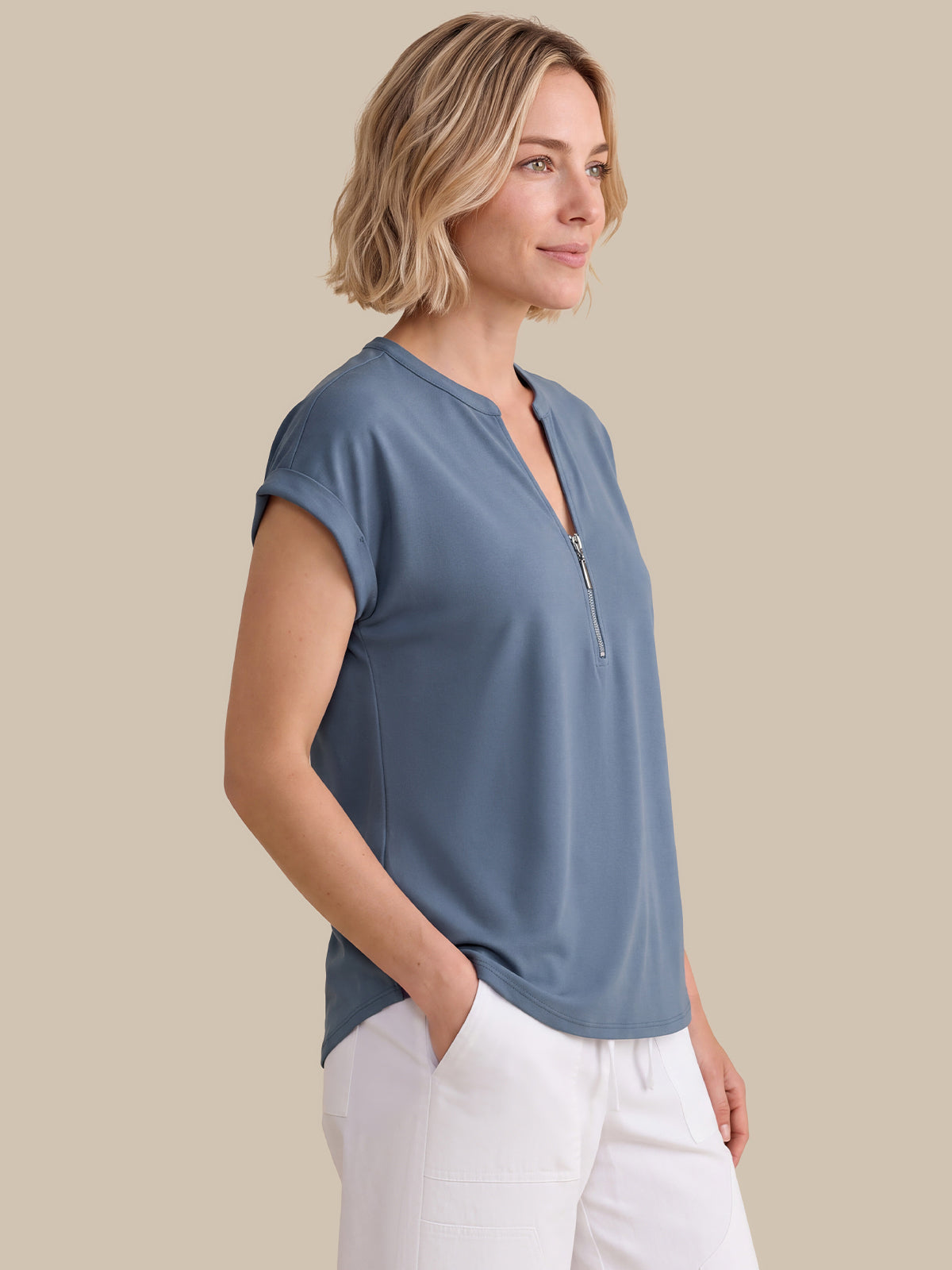 Zipper Neck Cool Feel Top