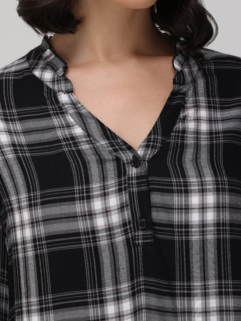 Plaid Popover Blouse