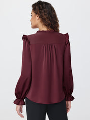 Satin Ruffle Button Front Blouse
