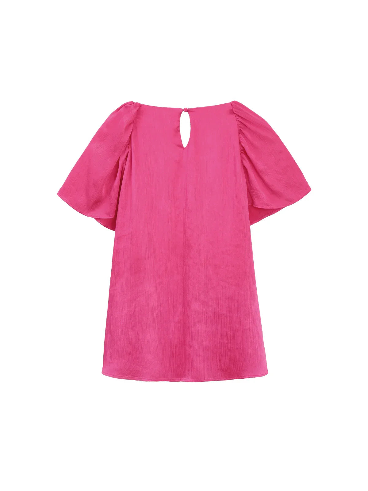 Pink off-shoulder blouse with puff sleeves and keyhole back, modern women's everyday top