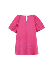 Pink off-shoulder blouse with puff sleeves and keyhole back, modern women's everyday top