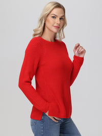 Shaker-Stitch Crewneck Sweater