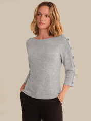 Buttoned Boat-Neck Top