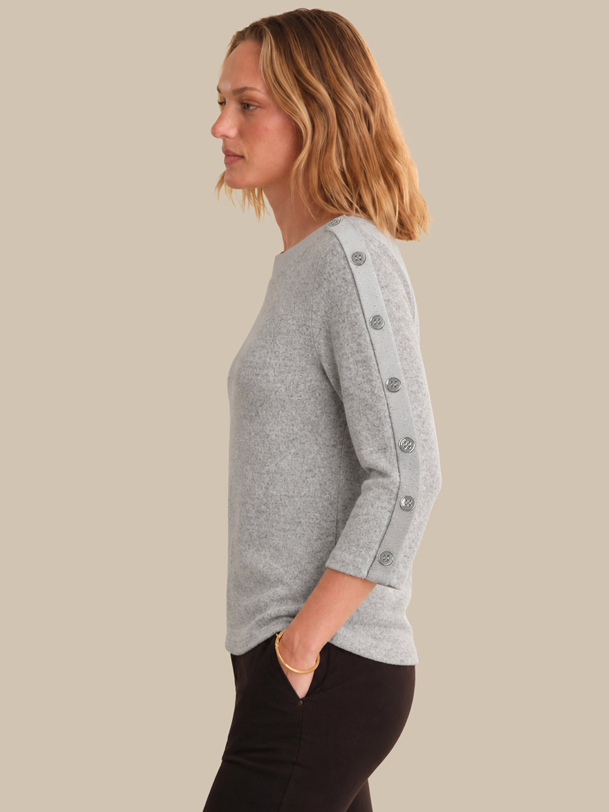 Buttoned Boat-Neck Top