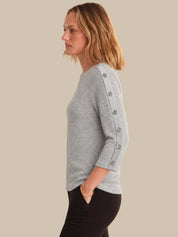 Buttoned Boat-Neck Top