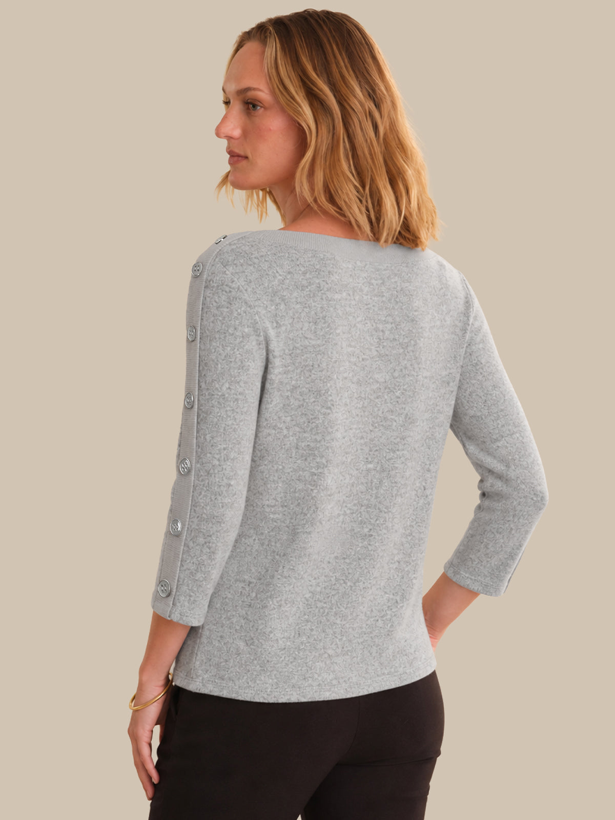 Buttoned Boat-Neck Top