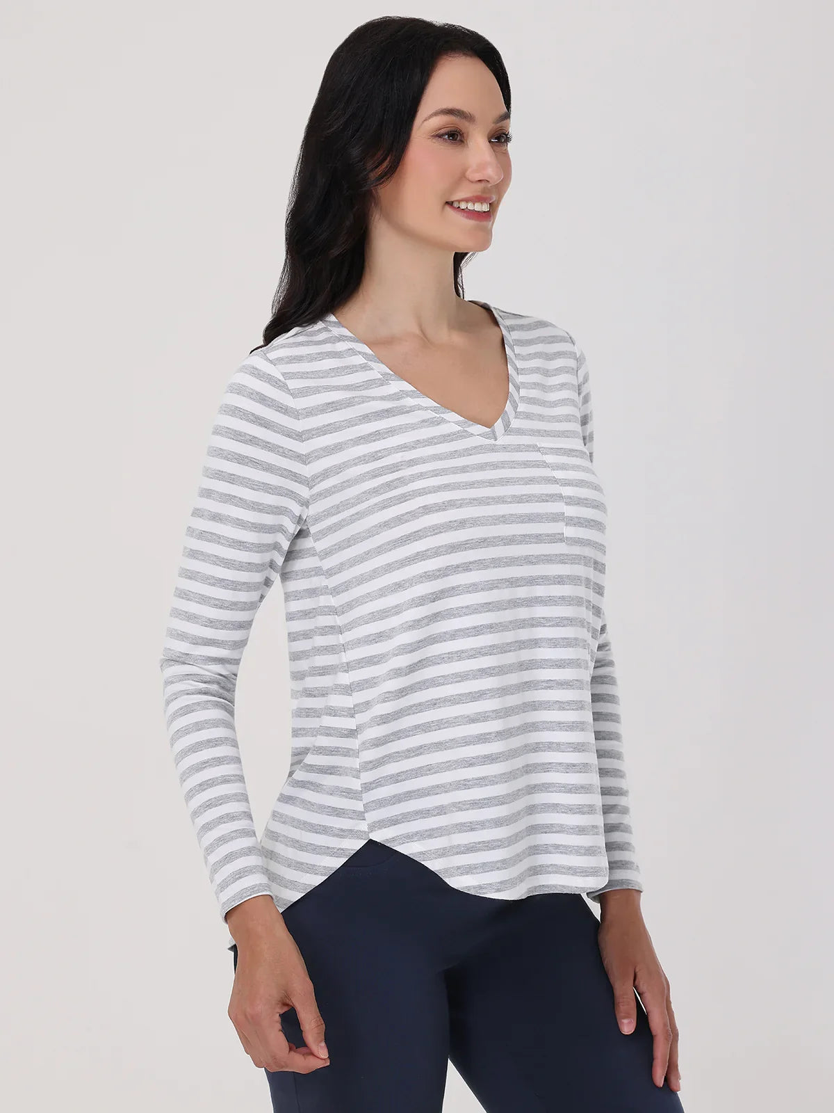 Stripe V-Neck Pocket Front Tee