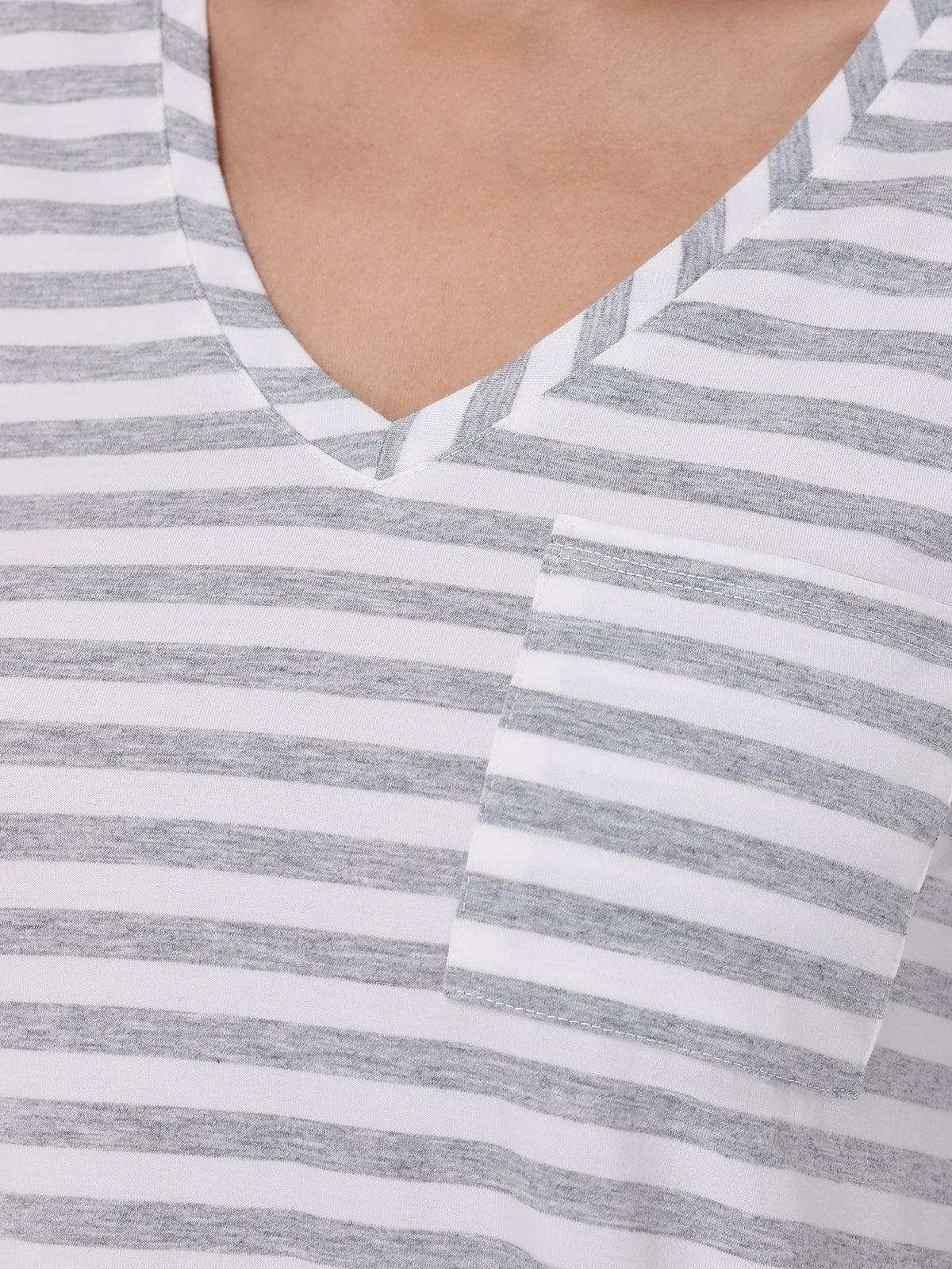 Stripe V-Neck Pocket Front Tee