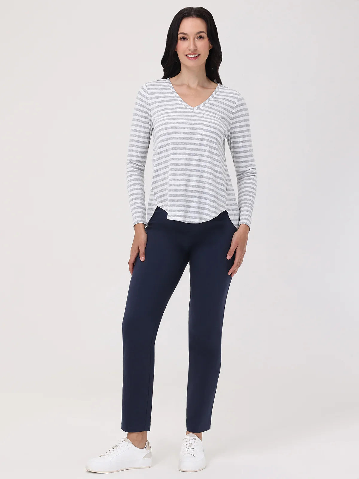 Stripe V-Neck Pocket Front Tee